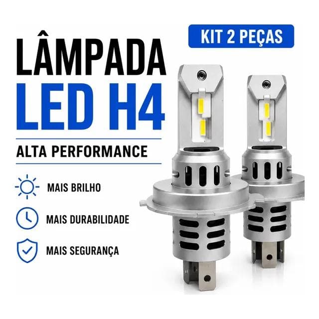 Kit 2 Lâmpadas LED H4 6500K 20W 12V Super Branca