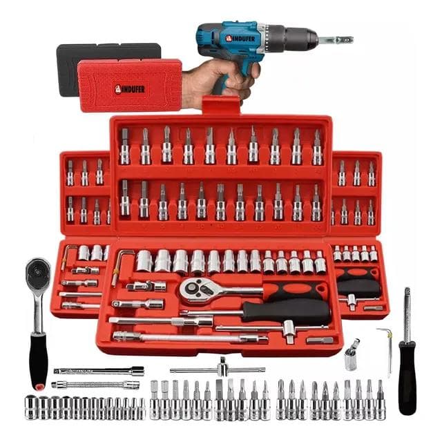 Kit Chave Catraca Soquete 46 Peças Indufer em Cromo Vanádio